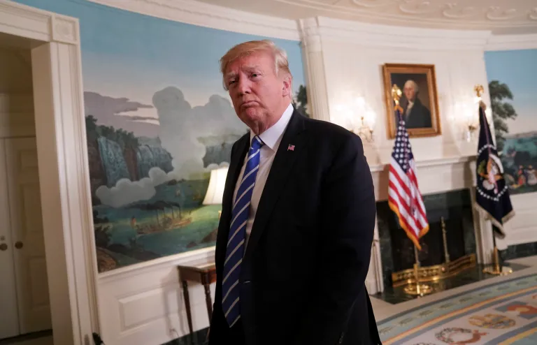 FILE - In this Wednesday, Nov. 15, 2017 file photo, President Donald Trump walks away from the podium after speaking in the Diplomatic Reception Room of the White House, in Washington. Trump is not usually one to sit out a political feeding frenzy. But now he's selectively aiming his Twitter guns at those under scrutiny for sexual misconduct. He's been largely silent about Alabama Senate candidate Roy Moore but hasn't hesitated to skewer Democratic Sen. Al Franken. It's a tricky matter for Trump: During the campaign, more than a dozen women stepped up to accuse him of sexual misconduct, and he was seen bragging in an old video about groping and kissing women. (AP Photo/Pablo Martinez Monsivais, File)
