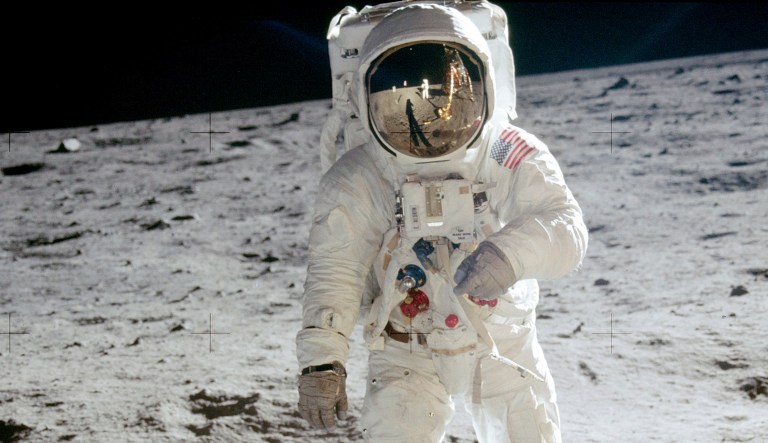 In this 1969 photo released by NASA, astronaut Buzz Aldrin walks on the surface of the moon near the leg of the lunar module Eagle during the Apollo 11 mission. American astronauts visited the moon six times between 1969 and 1972. (Neil Armstrong/NASA via AP)