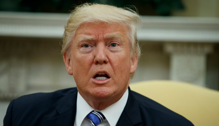 President Trump's net worth dropped from $3 billion to $2.9 billion this year, as the value of his Manhattan office properties fell. (AP Photo/Evan Vucci)