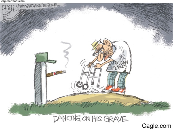 Editorial cartoon: Dancing on his grave