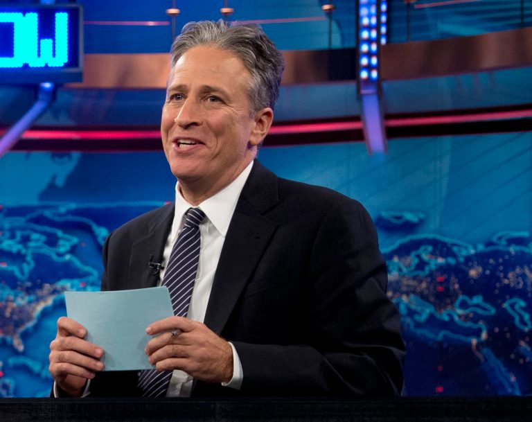 FILE - In this Oct. 18, 2012 file photo, Jon Stewart speaks during a taping of 