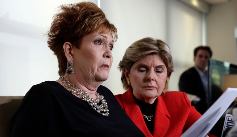 Beverly Young Nelson, the latest accuser of Alabama Republican Roy Moore, held a news conference with her attorney Gloria Allred on Monday. Nelson is now one of six women who have lodged sexual misconduct allegations against Moore. (AP Photo/Richard Drew)