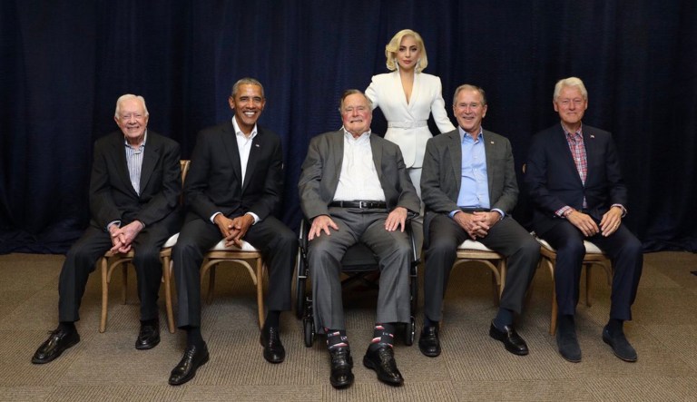 Gaga posed for a picture with the five living former presidents. (Lady Gaga Twitter)