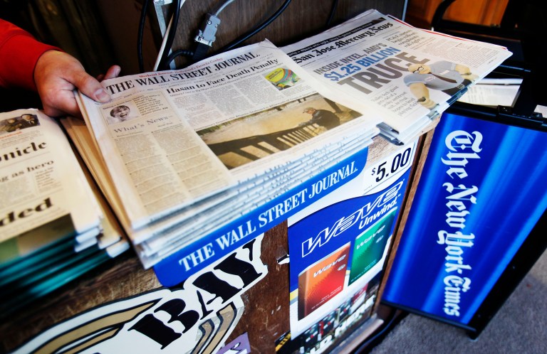 It is the greatest drop in circulation for both weekend and Sunday circulation since 2010. (AP Photo/Paul Sakuma)