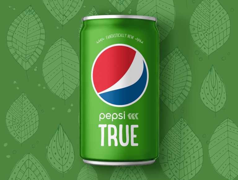 This product image provided by PepsiCo Inc. shows the company's new product, Pepsi True. PepsiCo Inc. says Pepsi True will have 30 percent fewer calories than the regular version and be made with a mix of sugar and stevia, a natural sweetener with no calories. (AP Photo/PepsiCo)