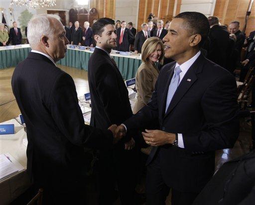 Rep. John Kline, R-MN, shakes hands with President Obama during the Health Care Reform Summit in 2010. Kline is chairman of the House Education and the Workforce Committee. (AP Photo)