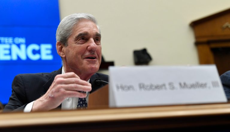 Former special counsel Robert Mueller testifies on Capitol Hill in Washington.