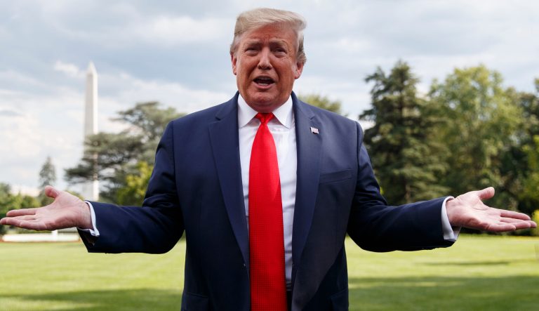 President Donald Trump speaks to members of the media at the White House in Washington, Wednesday, July 24, 2019.
