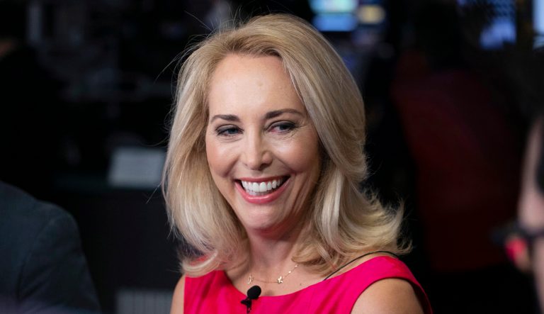 Former CIA operative Valerie Plame is interviewed on the floor of the New York Stock Exchange. 