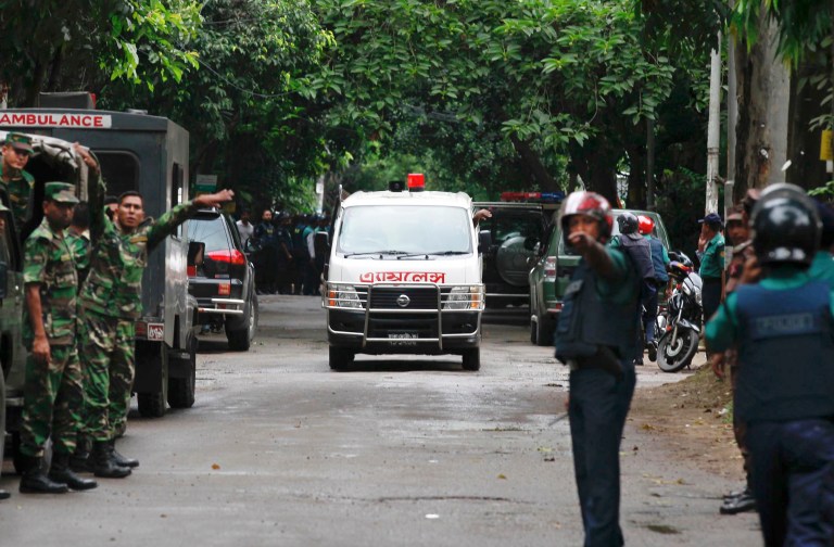 Islamic State terrorists took about 35 people hostage, beginning a 10-hour standoff at the bakery in Dhaka. (AP Photo)