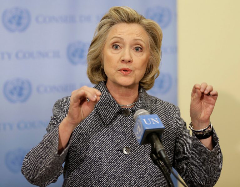 Hillary Rodham Clinton speaks to the reporters at United Nations headquarters, Tuesday, March 10, 2015.   Clinton conceded that she should have used a government email to conduct business as secretary of state, saying her decision was simply a matter of 