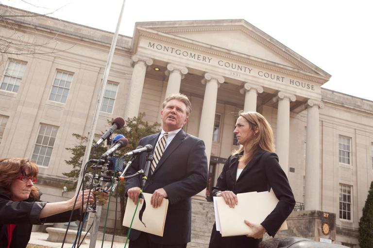 Montgomery County State's Attorney John McCarthy speaks outside the county courthouse. Census data show the number of people on local government payrolls in Maryland grew by nearly 3 percent during the year ending March 2012. (Examiner file photo)