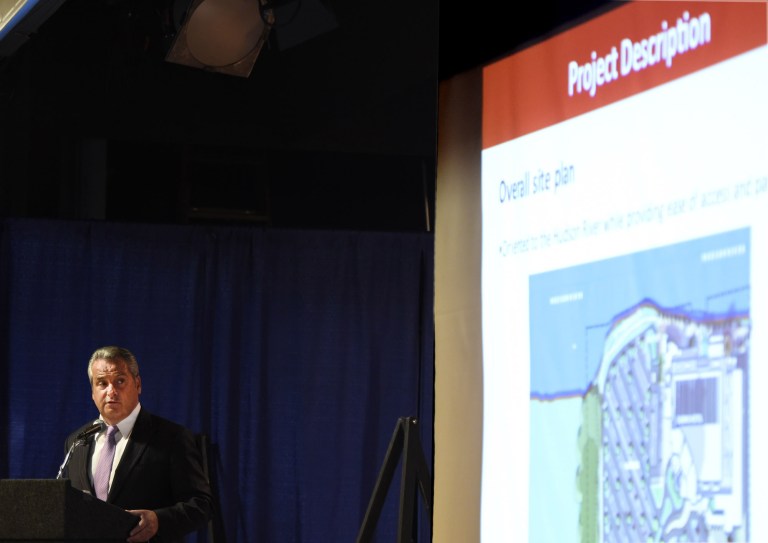 FILE - In this Sept. 8, 2014 file photo, James Allen, Chairman of Hard Rock International details his proposal for the Hard Rock casino which would be placed in Rensselaer during hearings put on by the casino board in Albany, N.Y. (AP Photo/The Albany Times Union, Skip Dickstein)  TROY, SCHENECTADY; SARATOGA SPRINGS; ALBANY OUT