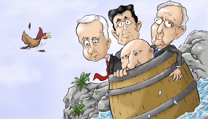 Doling out tax cuts is the pleasant part. The problem is the other side of the equation: Offsetting the cuts by eliminating tax breaks and loopholes. (Illustration by Al Goodwyn for the Washington Examiner)