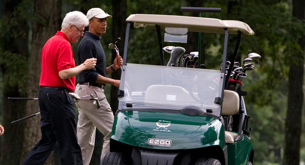 President Obama and Bill Clinton golfing together in 2012. AP Photo