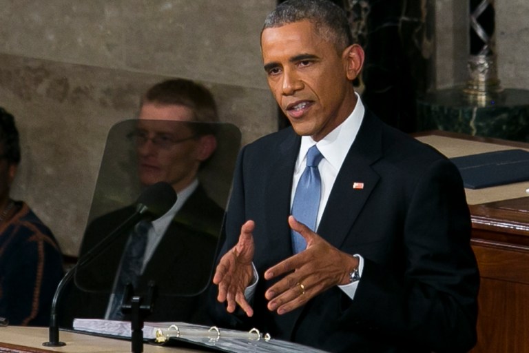 President Obama gives his State of the Union address before a joint session of Congress on Capitol Hill in Washington, Tuesday, Jan. 20, 2015. (Graeme Jennings/Washington Examiner)