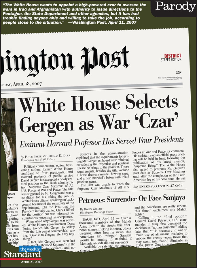David Gergen selected as war czar.