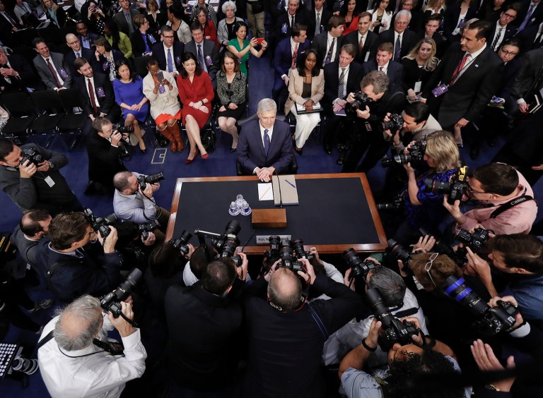 Gorsuch acknowledged, of course, that the Federalist Papers do not specifically mention corporate campaign spending. He wisely declined to go much further than that, rather than, for example, hooting with derisive laughter. (AP Photo/Pablo Martinez Monsivais)