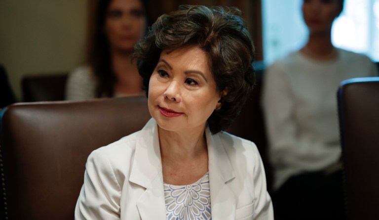 Transportation Secretary Elaine Chao listens during a Cabinet meeting in the Cabinet Room of the White House, Tuesday, July 16, 2019, in Washington. 