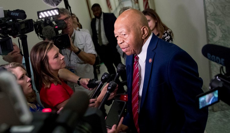 House Committee on Oversight and Reform Chairman Rep. Elijah Cummings, D-Md., speaks to members of the media before Acting Secretary of Homeland Security Kevin McAleenan appears before a hearing on Capitol Hill in Washington, Thursday, July 18, 2019.
