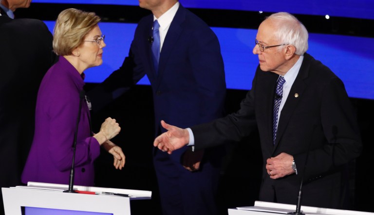 Warren declines to shake hand of Sanders after debate
