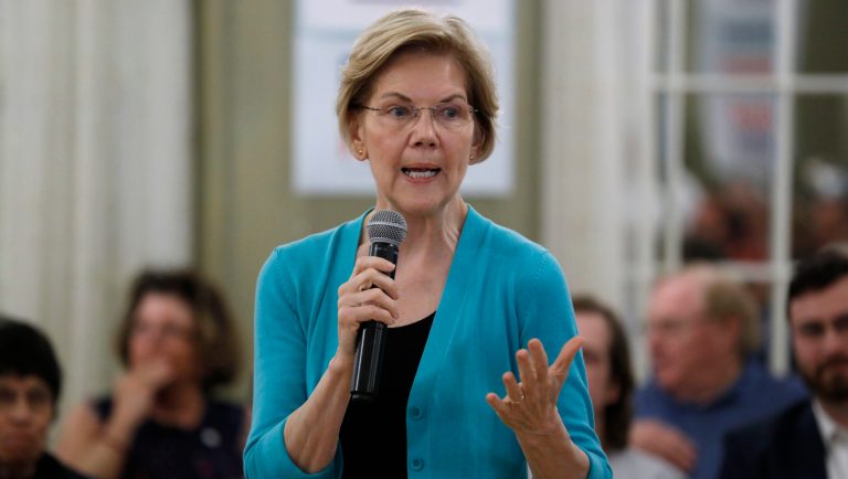 Democratic presidential candidate Sen. Elizabeth Warren speaks to local residents during a meet and greet, Sunday, May 26, 2019, in Ottumwa, Iowa.