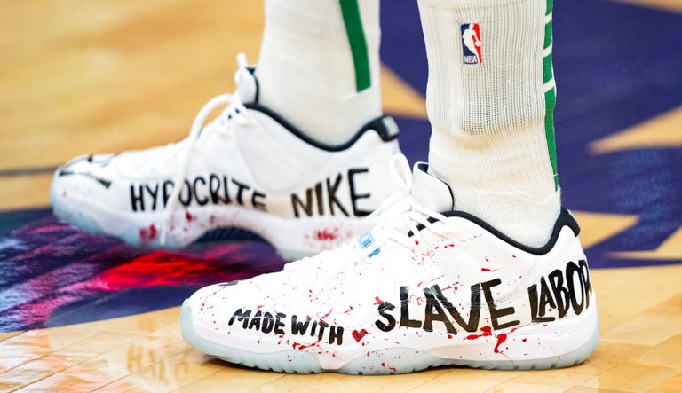 Enes Kanter wears shoes accusing Nike of slave labor during Celtics game