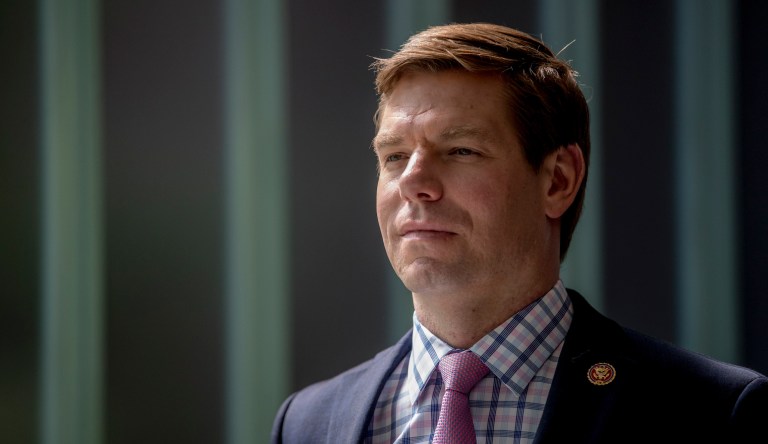 Democratic presidential candidate Rep. Eric Swalwell, D-Calif., poses for a portrait on Capitol Hill in Washington, Tuesday, June 11, 2019.