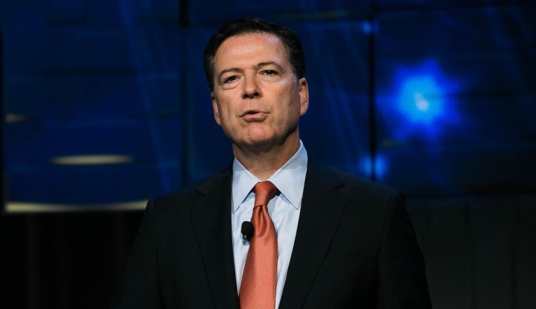 Former Federal Bureau of Investigation Director James Comey speaks at an event.