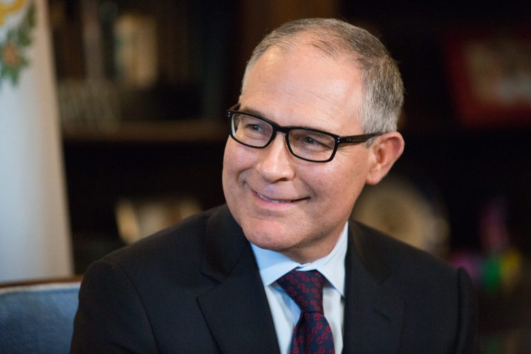 Environmental Protection Agency Administrator-designate Scott Pruitt listens to a reporter's question during his meeting with Senator Shelley Moore Capito,R-W.Va., on Capitol Hill, Wednesday, Jan. 4th, 2017.