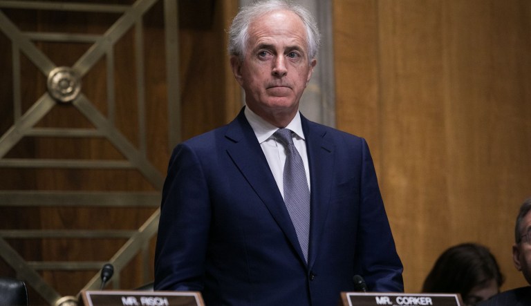 Senate Foreign Relations Committee Chairman Senator Bob Corker, R-TN, looks on while Secretary of State Mike Pompeo testifies before the Committee on Capitol Hill, Thursday, May 24, 2018, just after President Donald Trump canceled the June 12 summit with North Korea's Kim Jong Un.