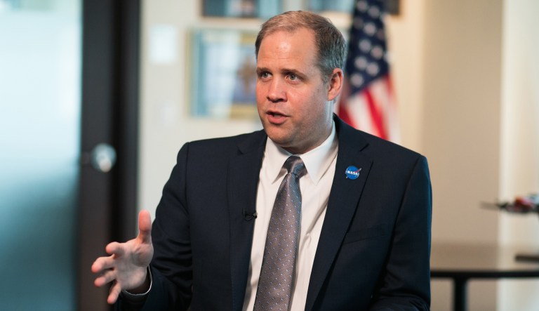 NASA Administrator Jim Bridenstine is pictured during an interview on Tuesday.