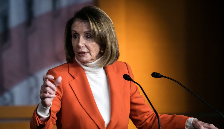 House Minority Leader Nancy Pelosi, D-Calif., speaks at her weekly press briefing in D.C.