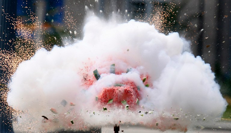 The Consumer Product Safety Commission sets off fireworks inside of a watermelon to demonstrate the dangers of fireworks and encourage safety on the fourth of July, Tuesday, June 30, 2009, on the Mall in Washington.