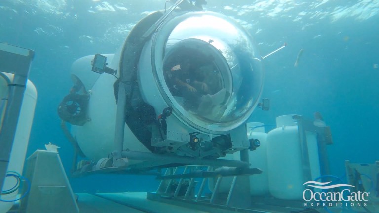 File photos provided by OceanGate Expeditions shows a submarine on a tourism expedition to explore the wreckage of the Titanic. The expedition, which costs $250,000 per person, starts in St. John's, Newfoundland, before heading out approximately 400 miles into the Atlantic to the wreckage site, according to OceanGate's website.