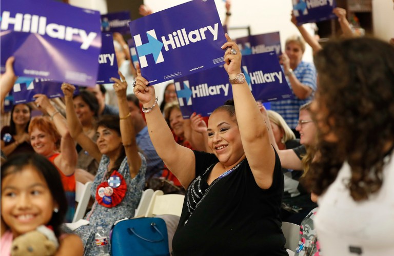 Among Hispanic Democrats, Clinton leads 85 percent-6 percent, and Independents and others favor her 55-17. Clinton is also winning the female Hispanic vote, 68-14, as well as male Hispanics, who favor her 64-23. (AP Photo/Eric Gay)