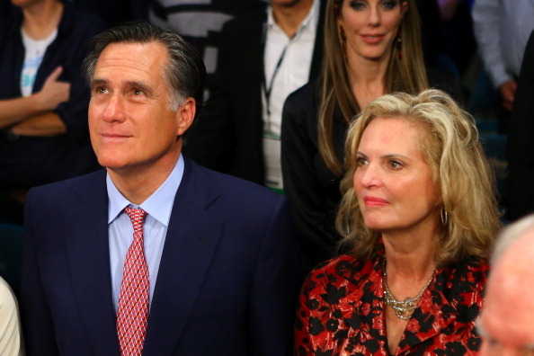 LAS VEGAS, NV - DECEMBER 08:  Former Republican presidential candidate and Massachusetts Gov. Mitt Romney and wife Ann Romney sit ringside before Manny Pacquiao takes on Juan Manuel Marquez in their welterweight bout at the MGM Grand Garden Arena on December 8, 2012 in Las Vegas, Nevada.  (Photo by Al Bello/Getty Images)