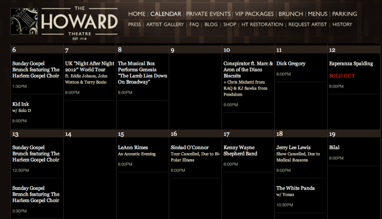 Howard Theatre calendar gives too much information