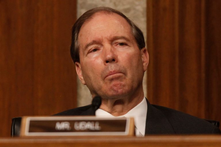 FILE - In this June 12, 2013 file photo, Senate Superfund, Toxics and Environmental Health subcommittee Chairman Sen. Tom Udall, D-N.M. is seen on Capitol Hill in Washington. The powerful chemical industry is putting its lobbying muscle behind legislation that would establish standards for chemicals used in products from household goods to cellphones and plastic water bottles _ but also make it tougher for states to regulate them. (AP Photo/Charles Dharapak, File)