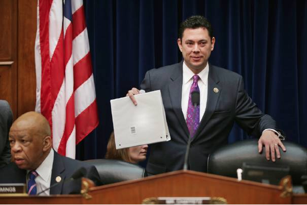 House Oversight and Government Reform Committee Chairman Jason Chaffetz (R-UT) (R) and ranking member Rep. Elijah Cummings (D-MD) arrive for a hearing in the Rayburn House Office Building on Capitol Hill March 19, 2015 in Washington, DC. (Photo by Chip Somodevilla/Getty Images)