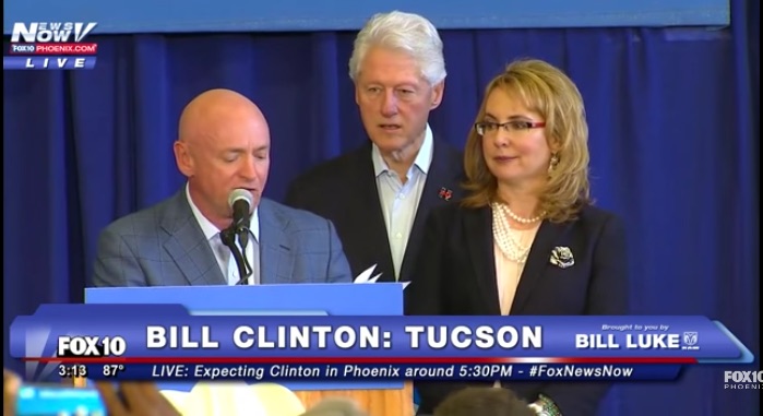 Bill Clinton's appearance at an event with Mark Kelly and Gabby Giffords has drawn concerns for his health. Screenshot from Fox10 Phoenix.
