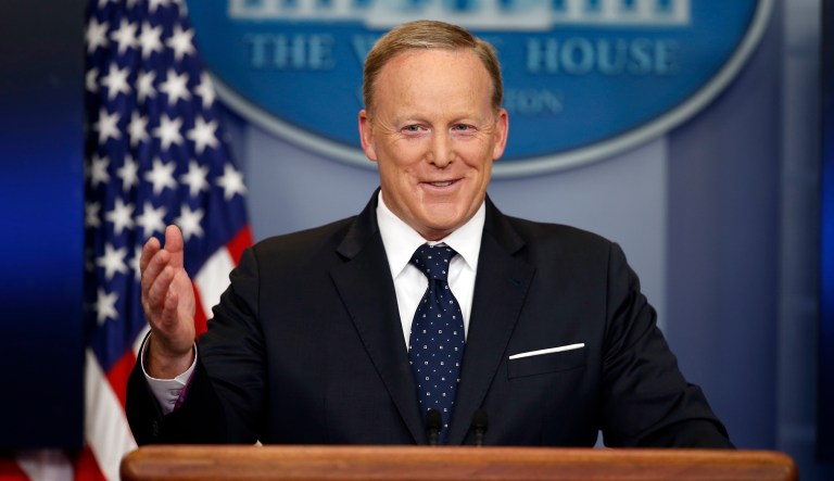 White House press secretary Sean Spicer smiles as he answers a question during a briefing at the White House, Tuesday, June 20, 2017 in Washington. (AP Photo/Alex Brandon)