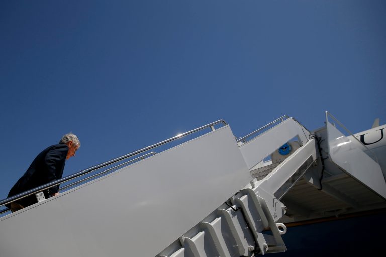 Defense Secretary Chuck Hagel boards his plane en route for Mexico City, Wednesday, April 23, 2014, at Pope Army Airfield in Fort Bragg, N.C.  (AP Photo/Shannon Stapleton, Pool)