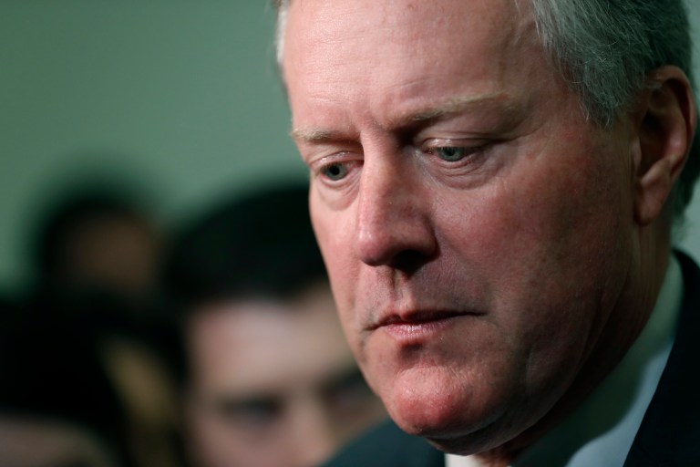 Meadows, leader of the House Freedom Caucus, wouldn't comment after the conference. (AP Photo/Alex Brandon)