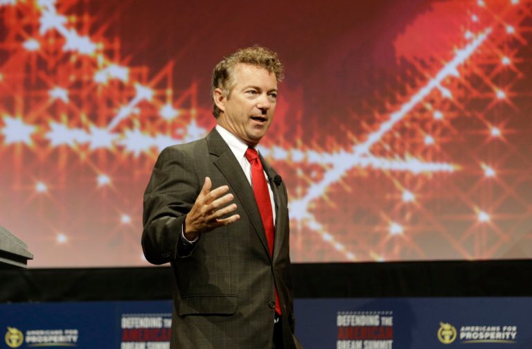Kentucky Sen. Rand Paul speaks at the Americans for Prosperity gathering Friday in Dallas. (AP Photo/LM Otero)