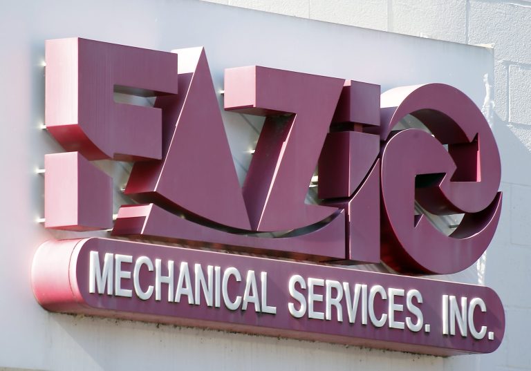 A sign for Fazio Mechanical Services Inc. is at their location in Sharpsburg, Pa. on Friday, Feb. 7, 2014. The western Pennsylvania heating and refrigeration contractor issued the statement late Thursday, Feb. 6, 2014 saying it was the victim of a 