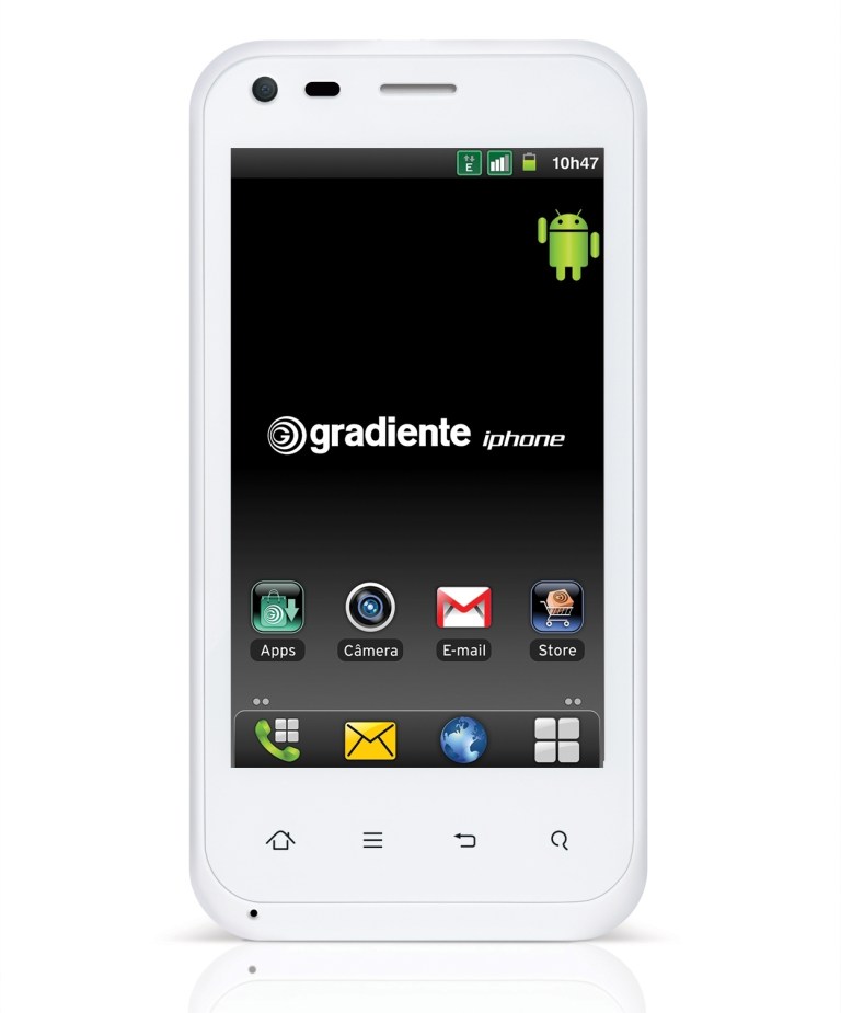   In this image provided by Gradient S.A., is seen the company's smartphone with the iPhone brand. A Brazilian consumer electronics manufacturer has begun selling smartphones with the iPhone brand, a trademark it has the right to use in Latin America's biggest country. Gradiente SA says in a statement that in 2008 the government gave it the right to use the brand on its cellphones and the 