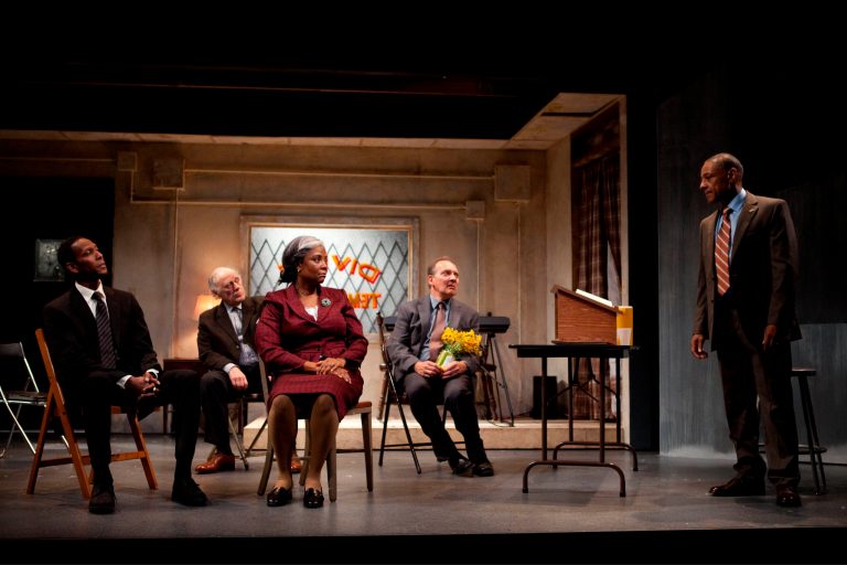   This undated publicity photo released by Boneau/Bryan-Brown shows, from left, Ron Cephas Jones, Bob Dishy, Tonya Pinkins, Zach Grenier and Giancarlo Esposito in a scene from John Patrick Shanleyâs 