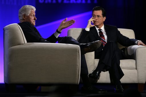 Stephen Colbert breaks out of character during Clinton Global Initiative event