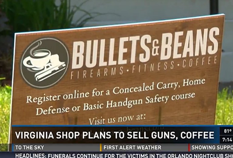 Bullets and Beans is on its way to opening in Hamilton, Va., a quiet town 40 miles northwest of Washington, D.C. (Screenshot)